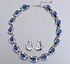 Trifari Philippe Book Piece Sapphire Glass Diamante Necklace Earrings Set C.1950