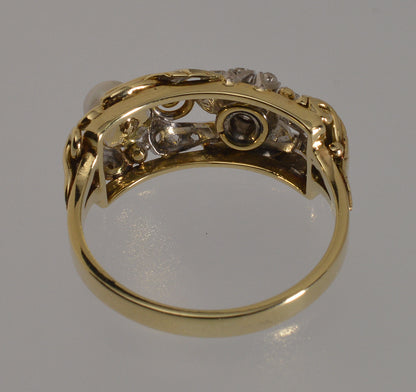 Antique Art Nouveau 14K Gold Platinum Diamond Pearl Ring
German Jugendstil W. Kölsch c.1900