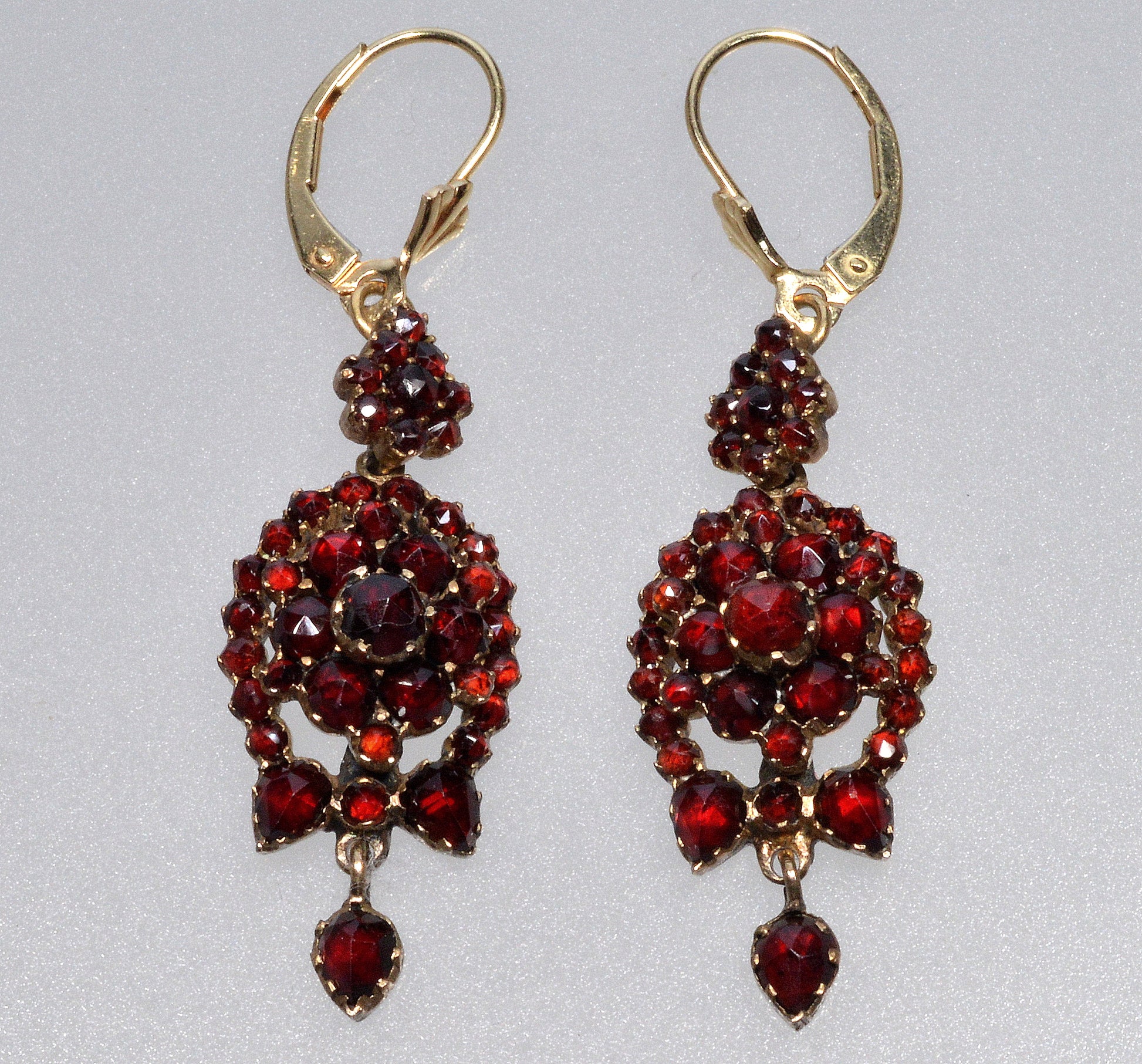 Antique Victorian Bohemian Garnet Gold Drop Earrings C.1890