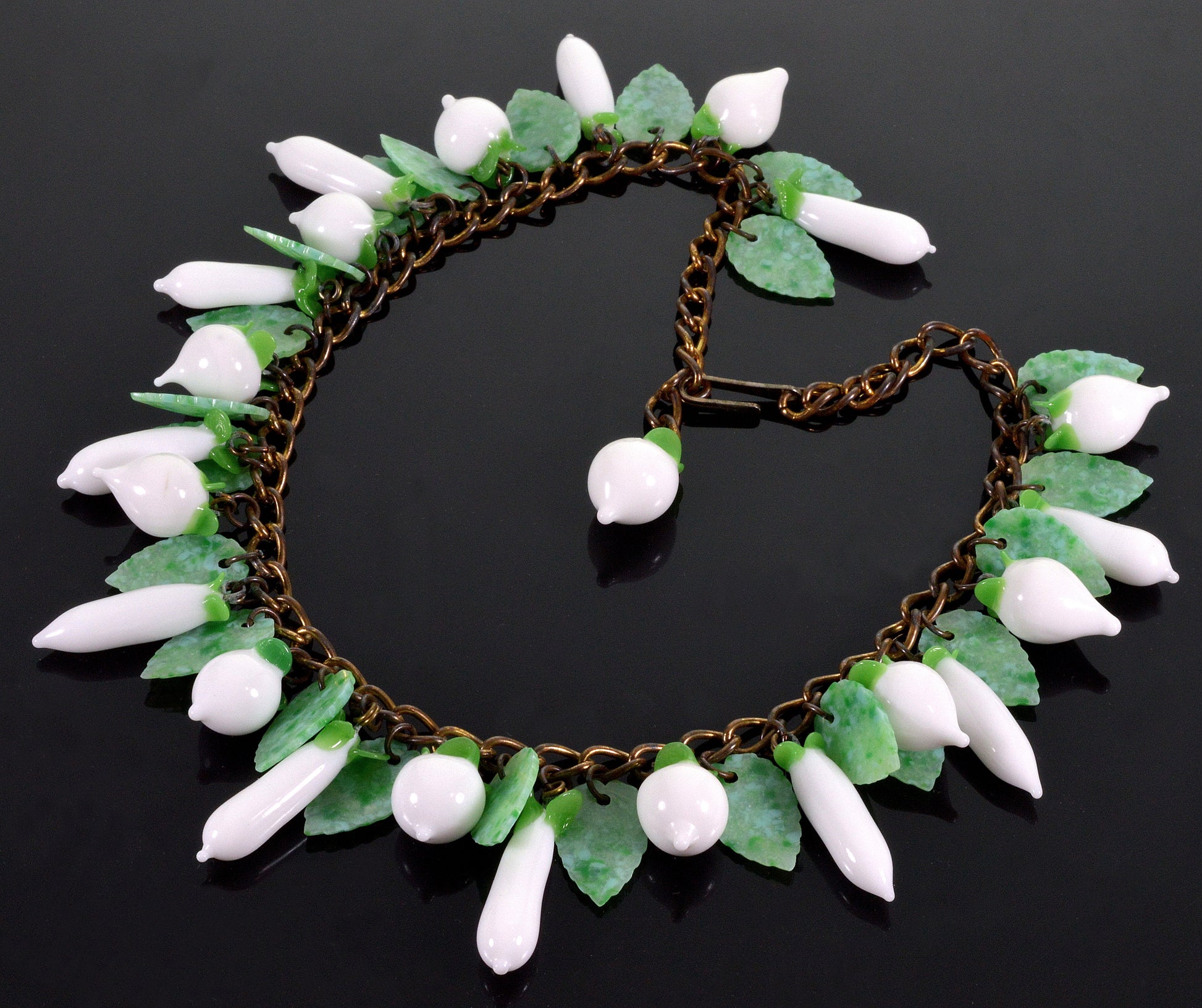 Antique French Poured Glass Chain Necklace C.1920