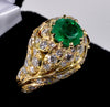 18K Gold Emerald Diamond Cocktail Ring Size 7.25 C.1980