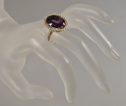 Edwardian Krementz 14K Gold Amethyst Natural Pearls Ring Size 6 3/4 C.1900