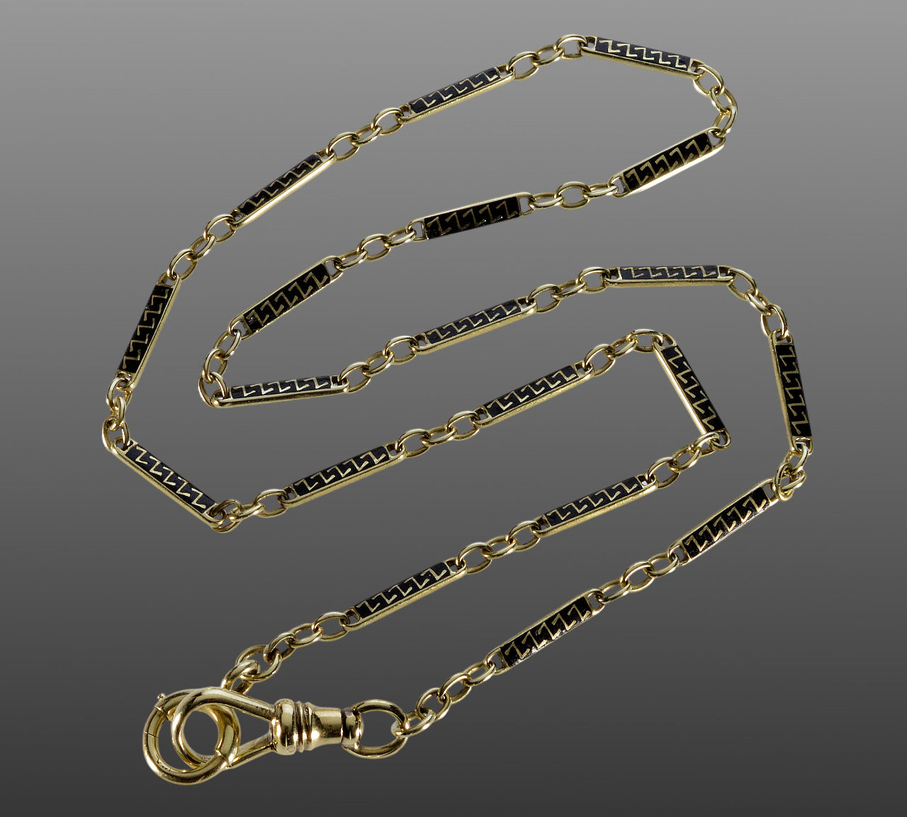 Antique Art Deco 14K Gold Enamel Bar Chain Necklace C.1920