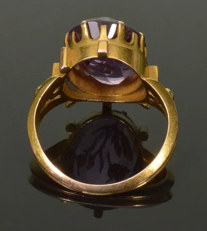 Antique 14K Gold Rose Of Sharon Diamond Ring Amethyst Inlay C.1860