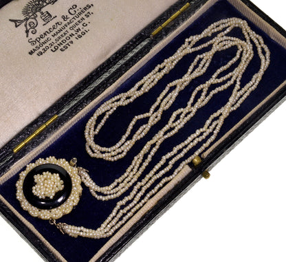 Antique Georgian 14K Gold Seed Pearl Onyx Necklace C.1820