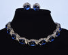 Trifari Philippe Book Piece Sapphire Glass Diamante Necklace Earrings Set C.1950