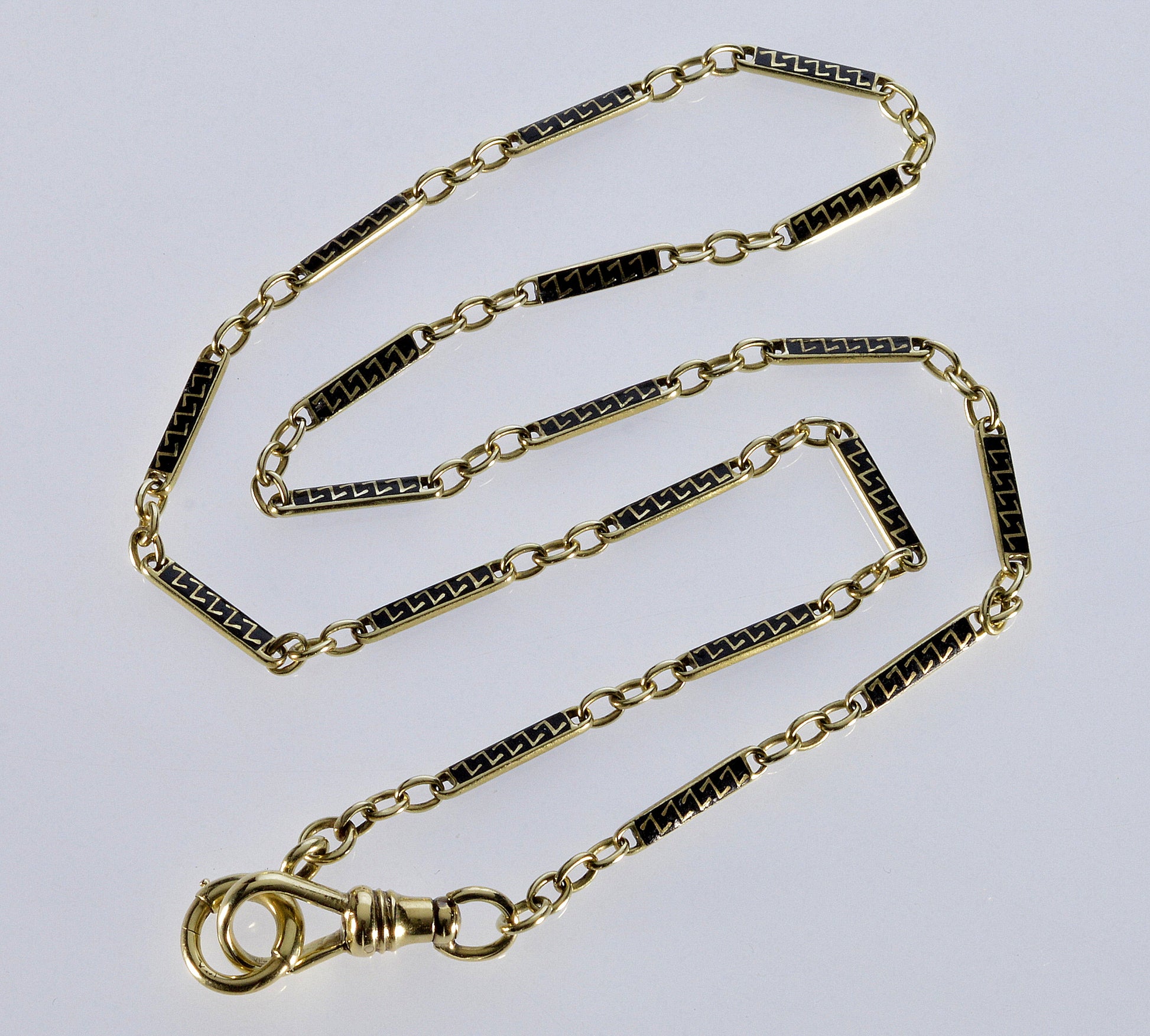 Antique Art Deco 14K Gold Enamel Bar Chain Necklace C.1920