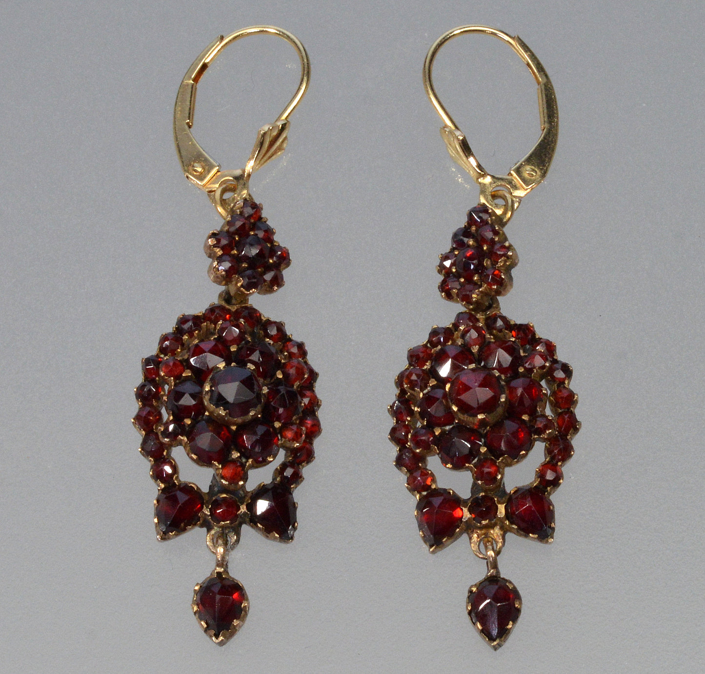 Antique Victorian Bohemian Garnet Gold Drop Earrings C.1890