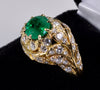 Vintage 18K Gold Emerald Diamond Cocktail Ring Size 7.25 C.1980