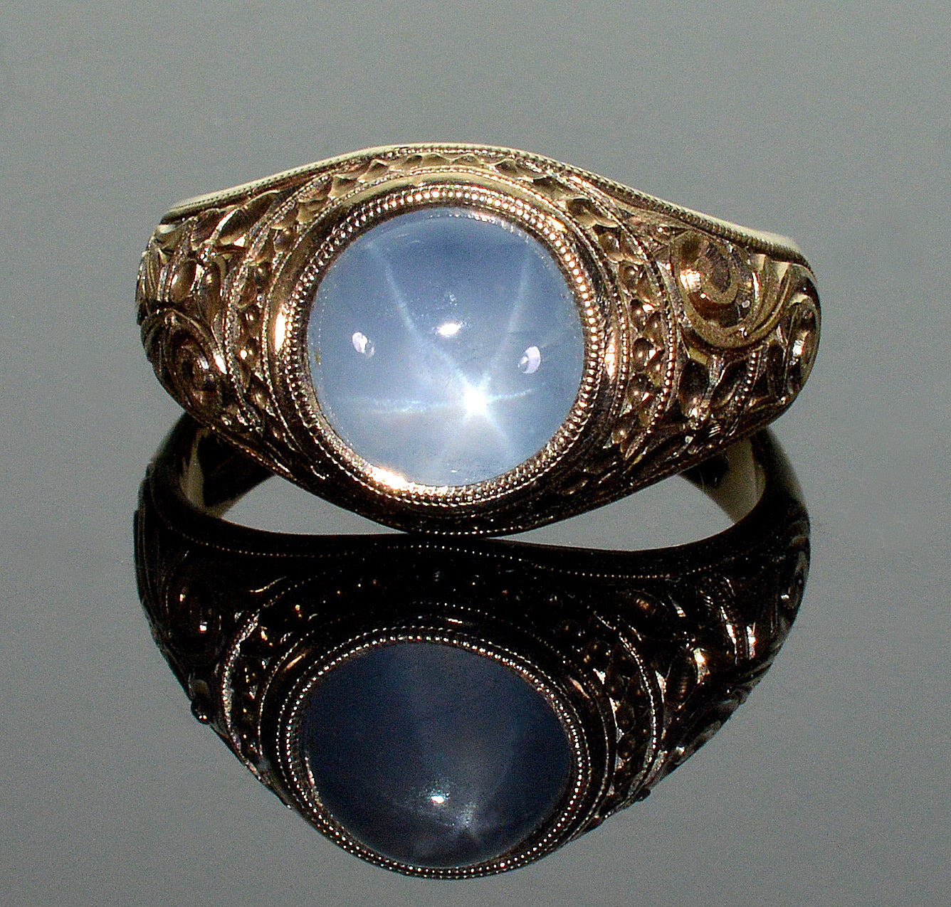 Antique Edwardian Star Sapphire 14K Gold Ring Size 6 3/4 C.1900