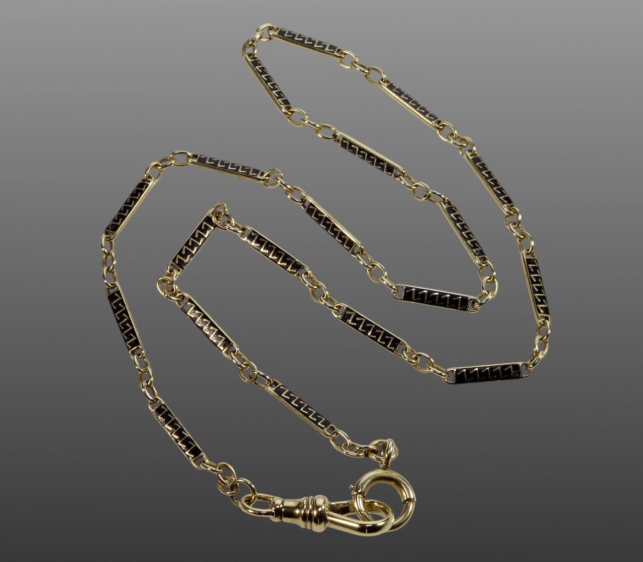 Antique Art Deco 14K Gold Enamel Bar Chain Necklace C.1920