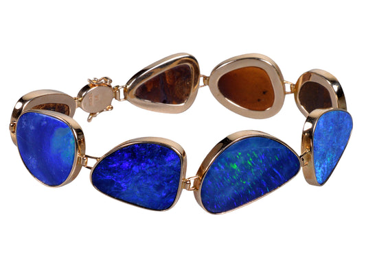 Australian Black Opal 14K Gold Bracelet C.1950 Size 7 3/8