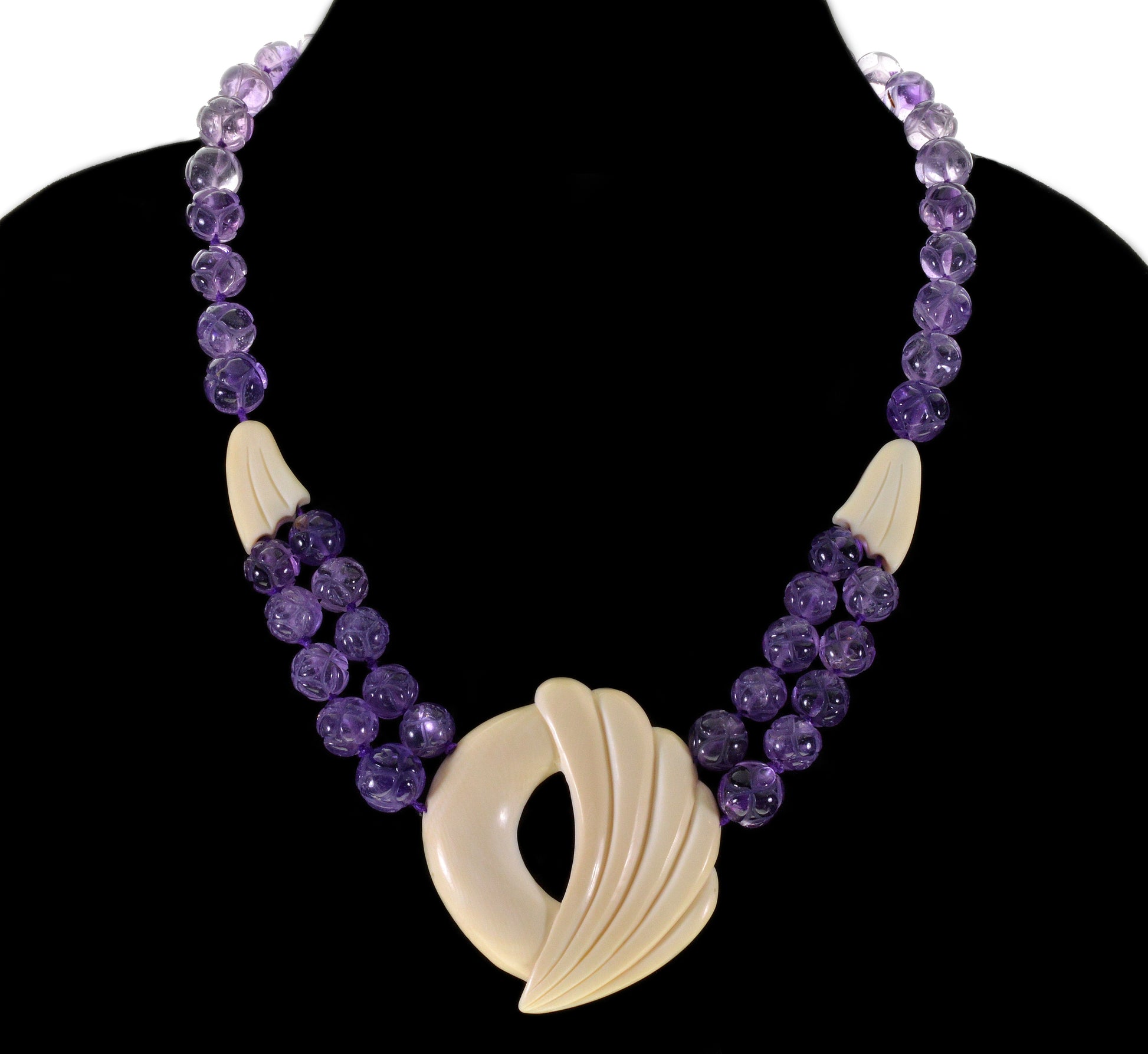 Antique Art Deco Carved Amethyst Bead Necklace C.1920 003568