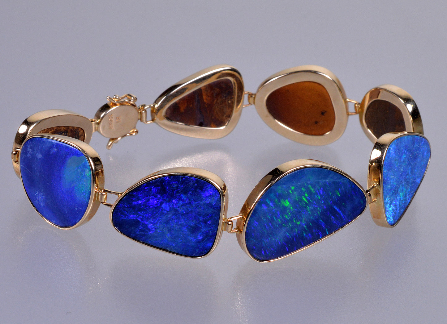 Australian Black Opal 14K Gold Bracelet C.1950 Size 7 3/8