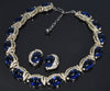 Trifari Philippe Book Piece Sapphire Glass Diamante Necklace Earrings Set C.1950