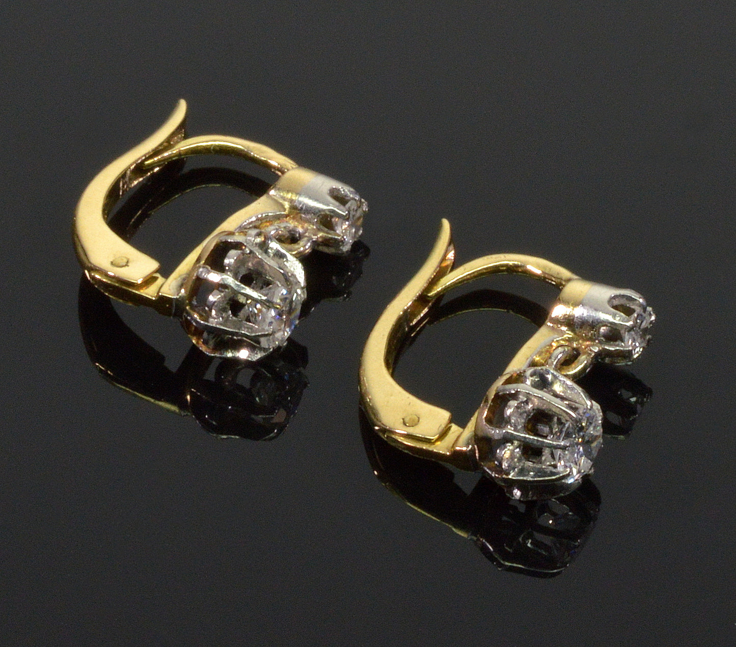 Antique French 18K Gold Platinum 0.4 CTW Diamond Earrings C.1900