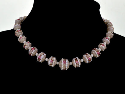 Antique Murano Venetian Glass Necklace Latticino Lamp Work Beads C.1930