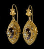 Antique Victorian 14K Gold Garnet Pearl Starburst Dangle Earrings C.1860