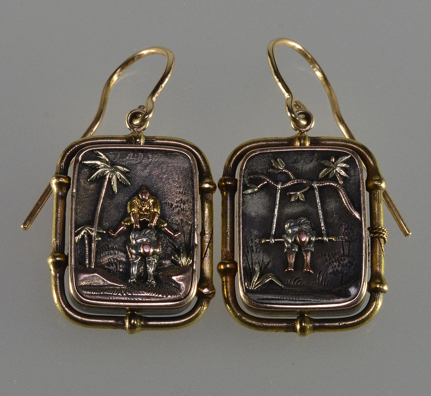 Antique Japanese Shakudo Mixed Metal Earrings C.1890 004090