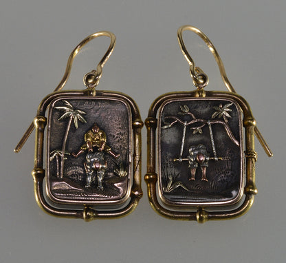 Antique Japanese Shakudo Mixed Metal Earrings C.1890 004090