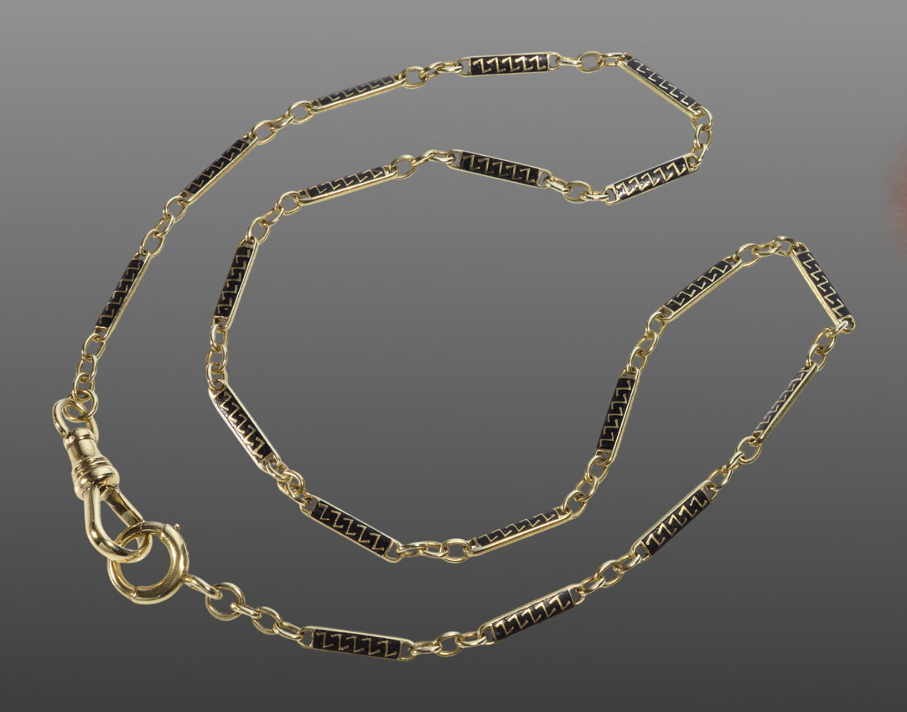 Antique Art Deco 14K Gold Enamel Bar Chain Necklace C.1920