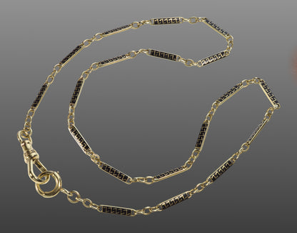 Antique Art Deco 14K Gold Enamel Bar Chain Necklace C.1920