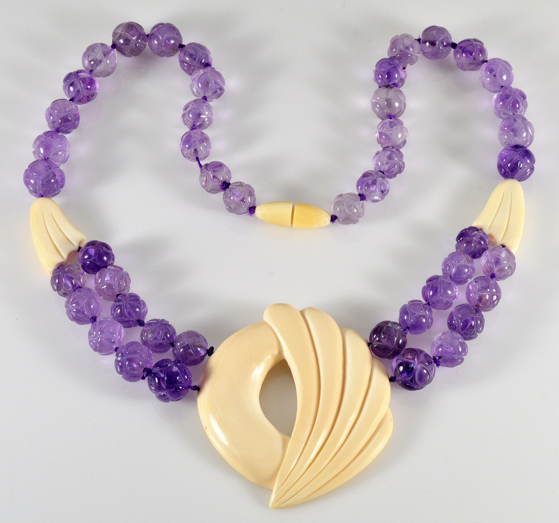 Antique Art Deco Carved Amethyst Bead Necklace C.1920 003568