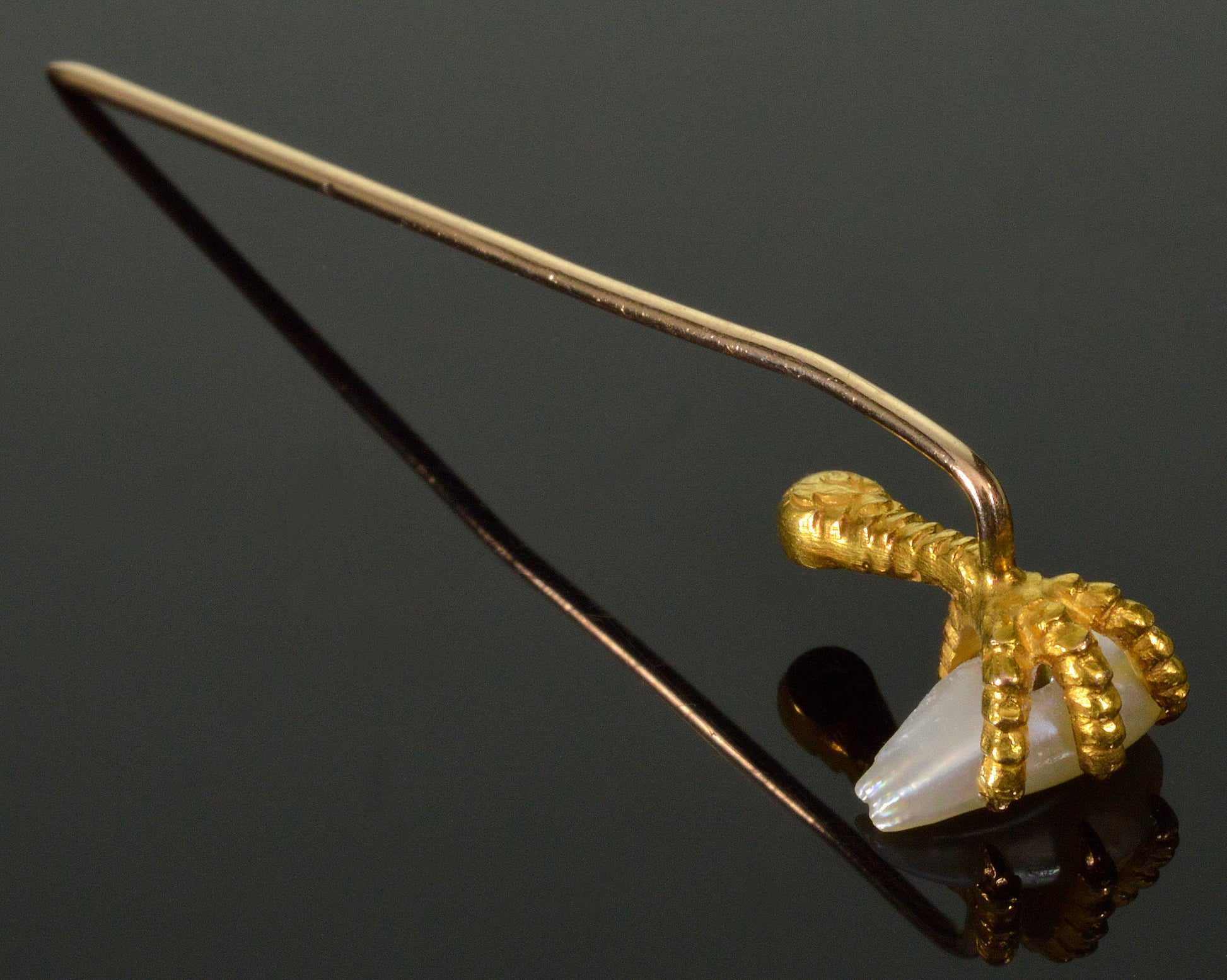 Antique Art Nouveau 10K Gold Eagle Talon Claw Stick Pin Baroque Pearl Sapphire C.1900