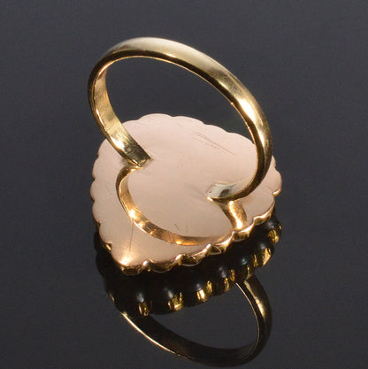 Antique Edwardian 14K Gold Pearl Enamel Heart Locket Ring C 1900 Size 6