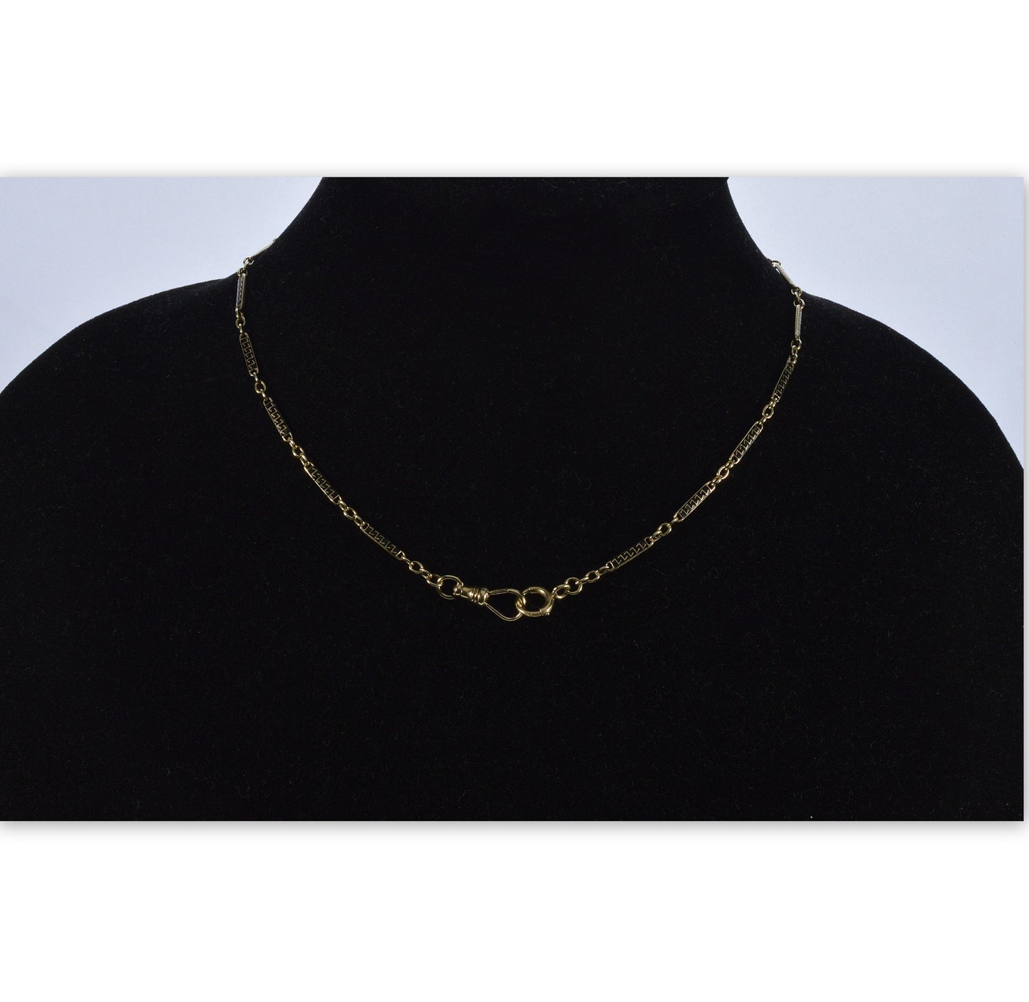 Antique Art Deco 14K Gold Enamel Bar Chain Necklace C.1920