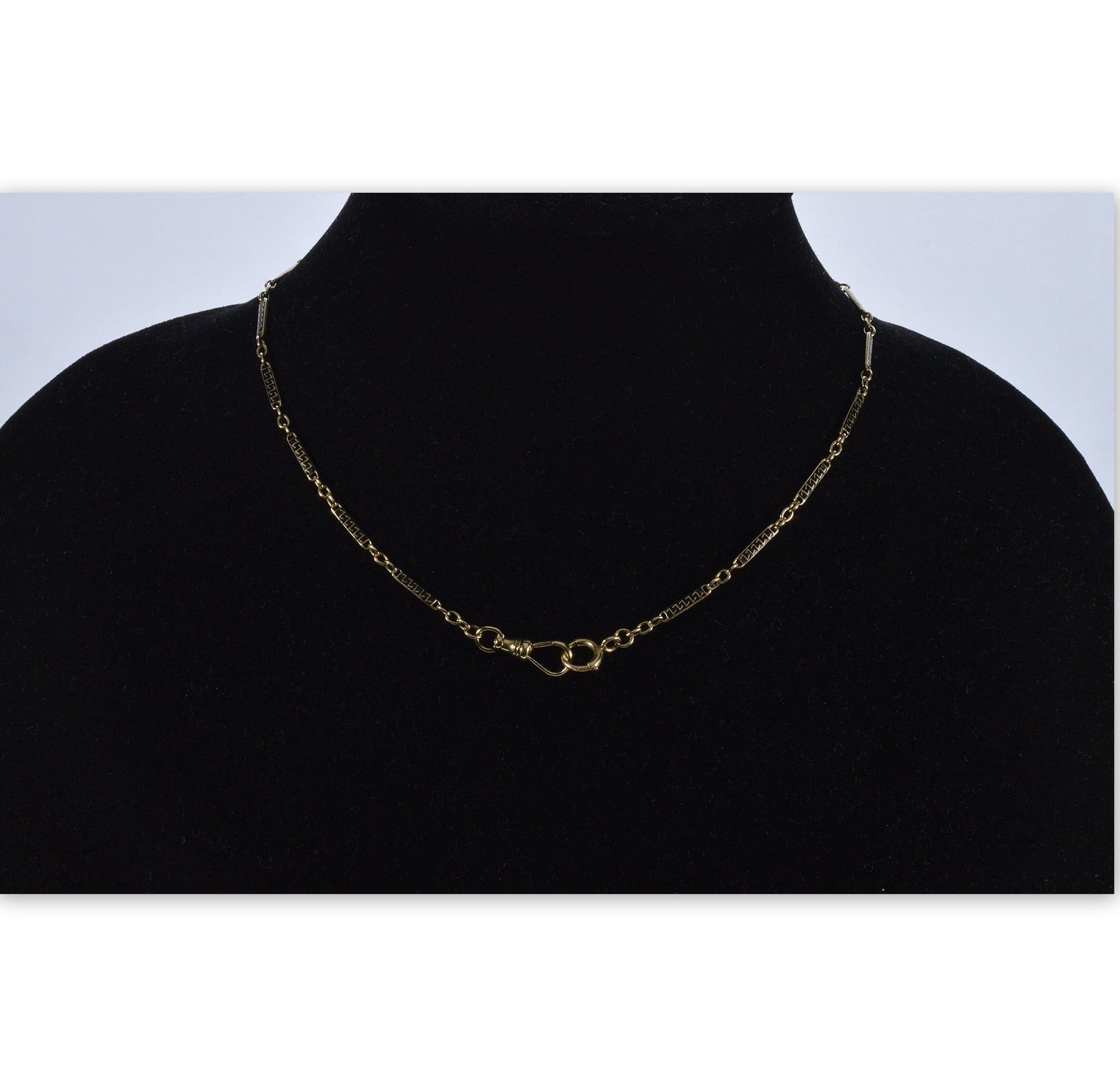 Antique Art Deco 14K Gold Enamel Bar Chain Necklace C.1920