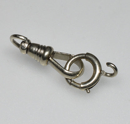 Victorian 14K White Gold Swivel Dog Clip & Bolt Clasp Set For Pocket Watch Albert Chain 0407