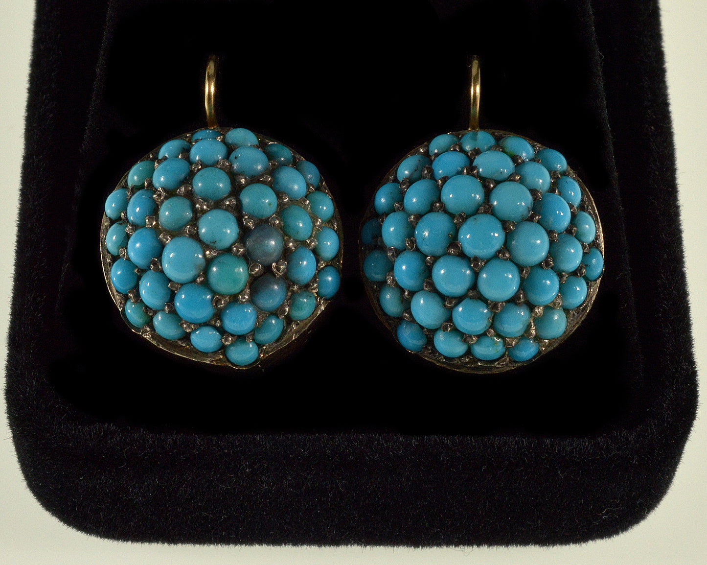 Antique Victorian Natural Turquoise 14K Gold Earrings C.1860