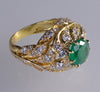 18K Gold Emerald Diamond Cocktail Ring Size 7.25 C.1980