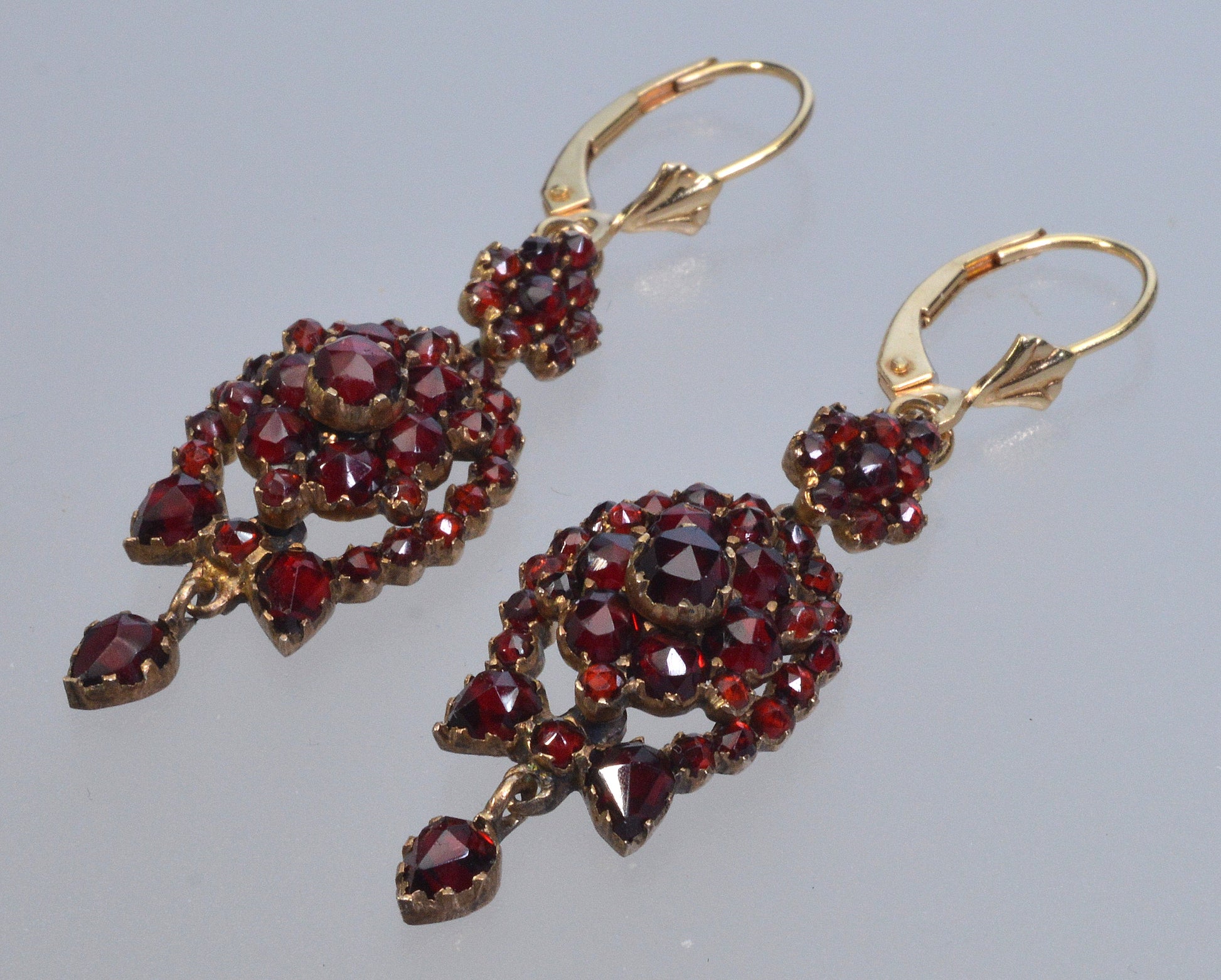 Antique Victorian Bohemian Garnet Gold Drop Earrings C.1890