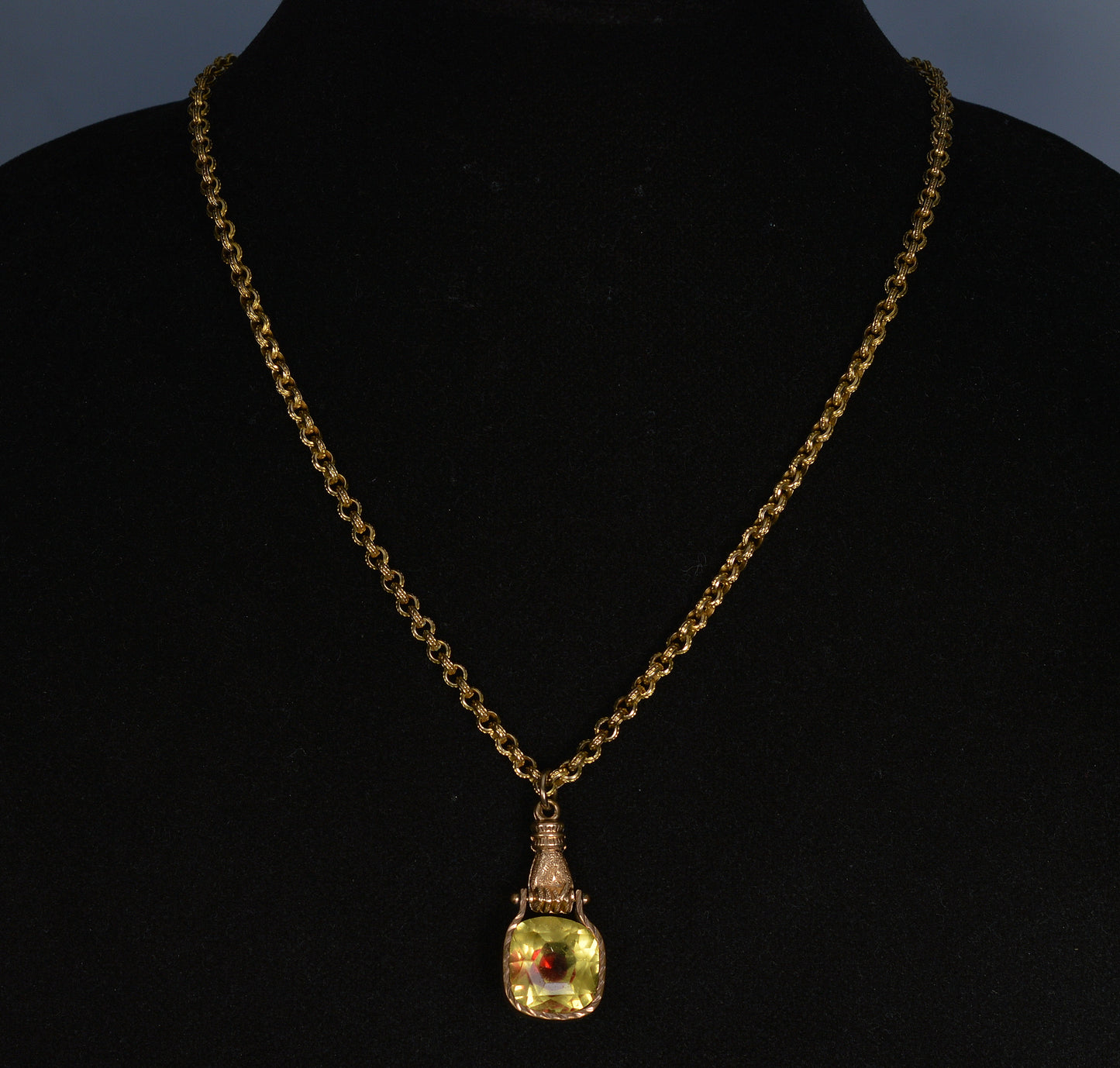 Antique Georgian GF Hand Bi-Color Glass Pendant Chain Necklace C.1820