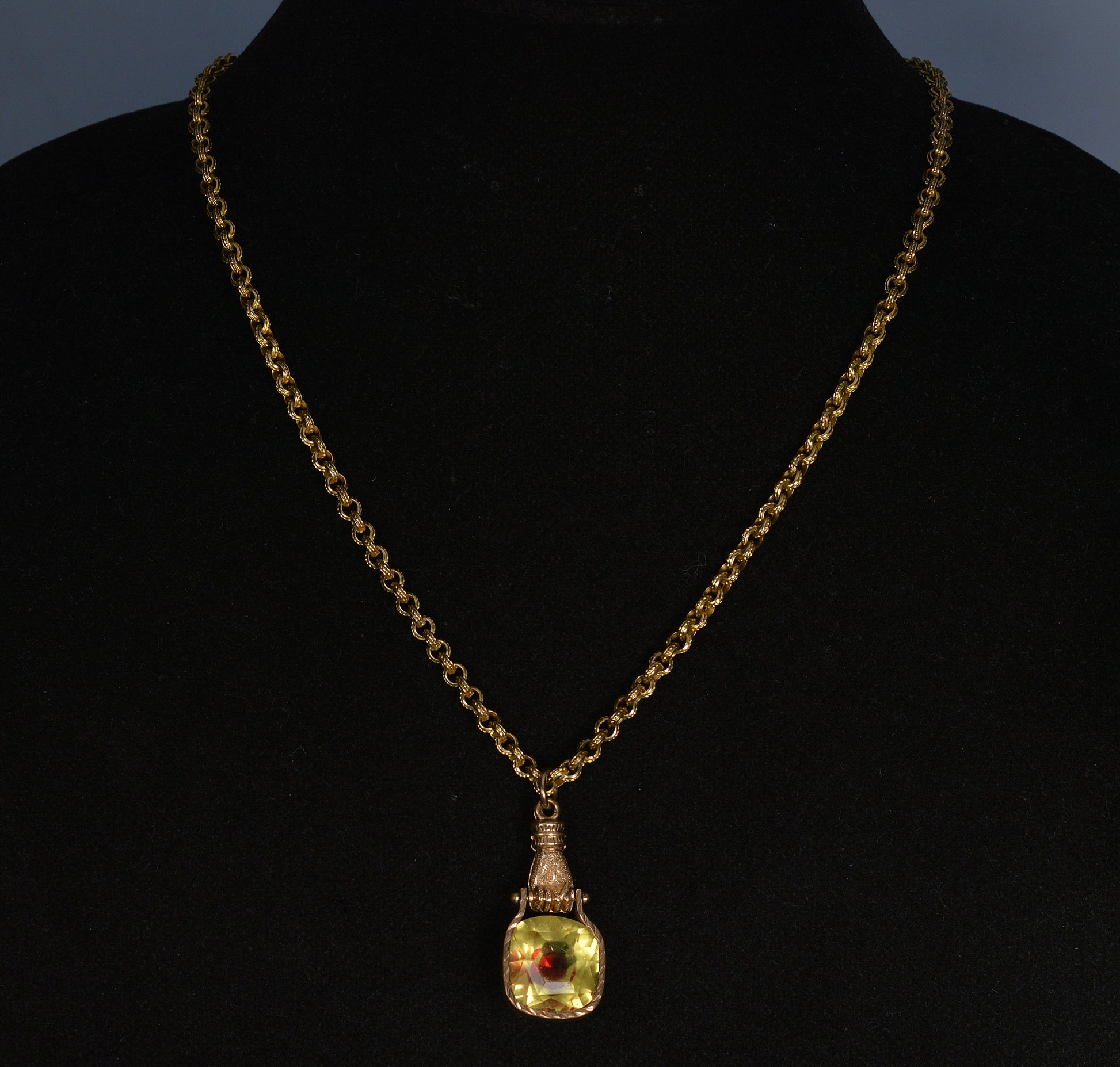 Antique Georgian GF Hand Bi-Color Glass Pendant Chain Necklace C.1820