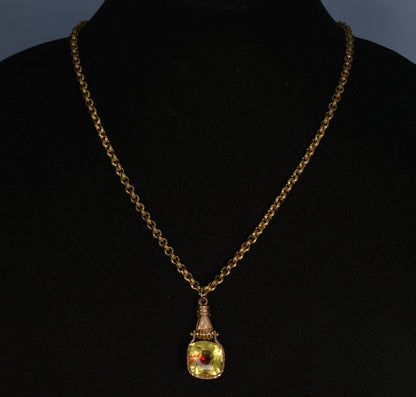 Antique Georgian GF Hand Bi-Color Glass Pendant Chain Necklace C.1820