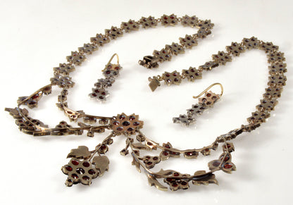 Antique Victorian Bohemian Garnet Necklace Earrings Set C.1890
