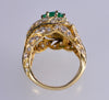 18K Gold Emerald Diamond Cocktail Ring Size 7.25 C.1980