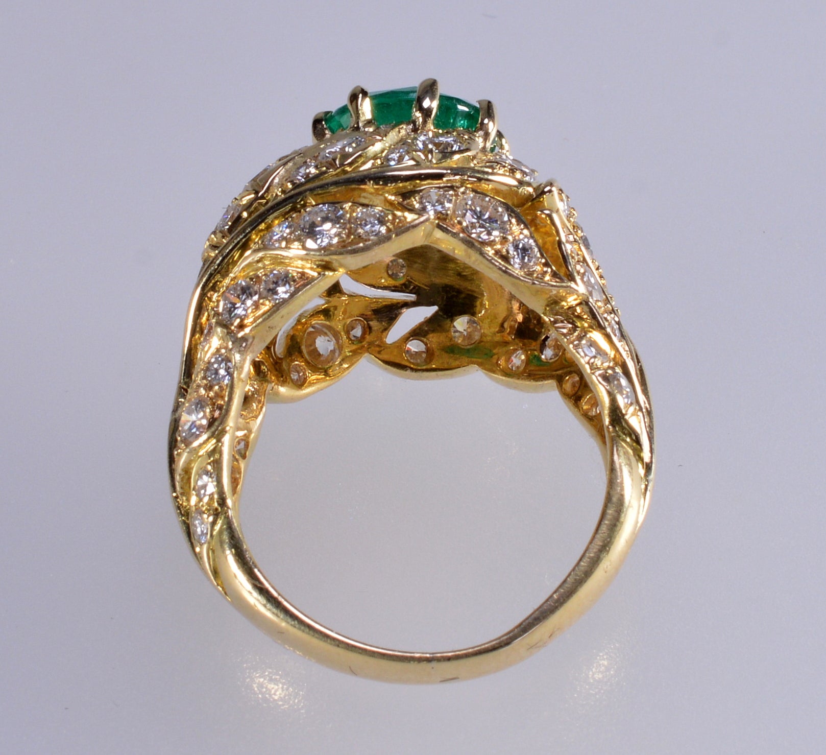 18K Gold Emerald Diamond Cocktail Ring Size 7.25 C.1980