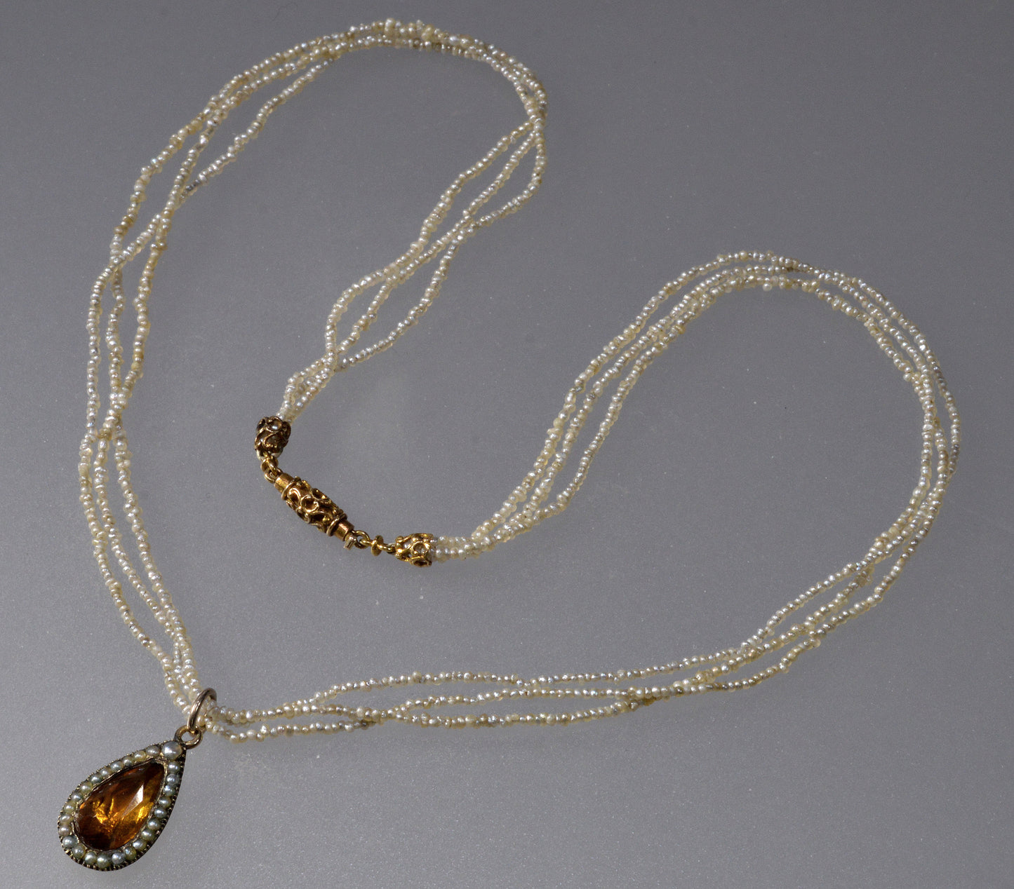 Antique Georgian 14K Gold Seed Pearl Pendant Necklace C.1820