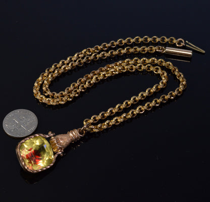 Antique Georgian GF Hand Bi-Color Glass Pendant Chain Necklace C.1820