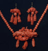 Antique Victorian Salmon Coral 14K Gold Necklace Earrings Set C.1860