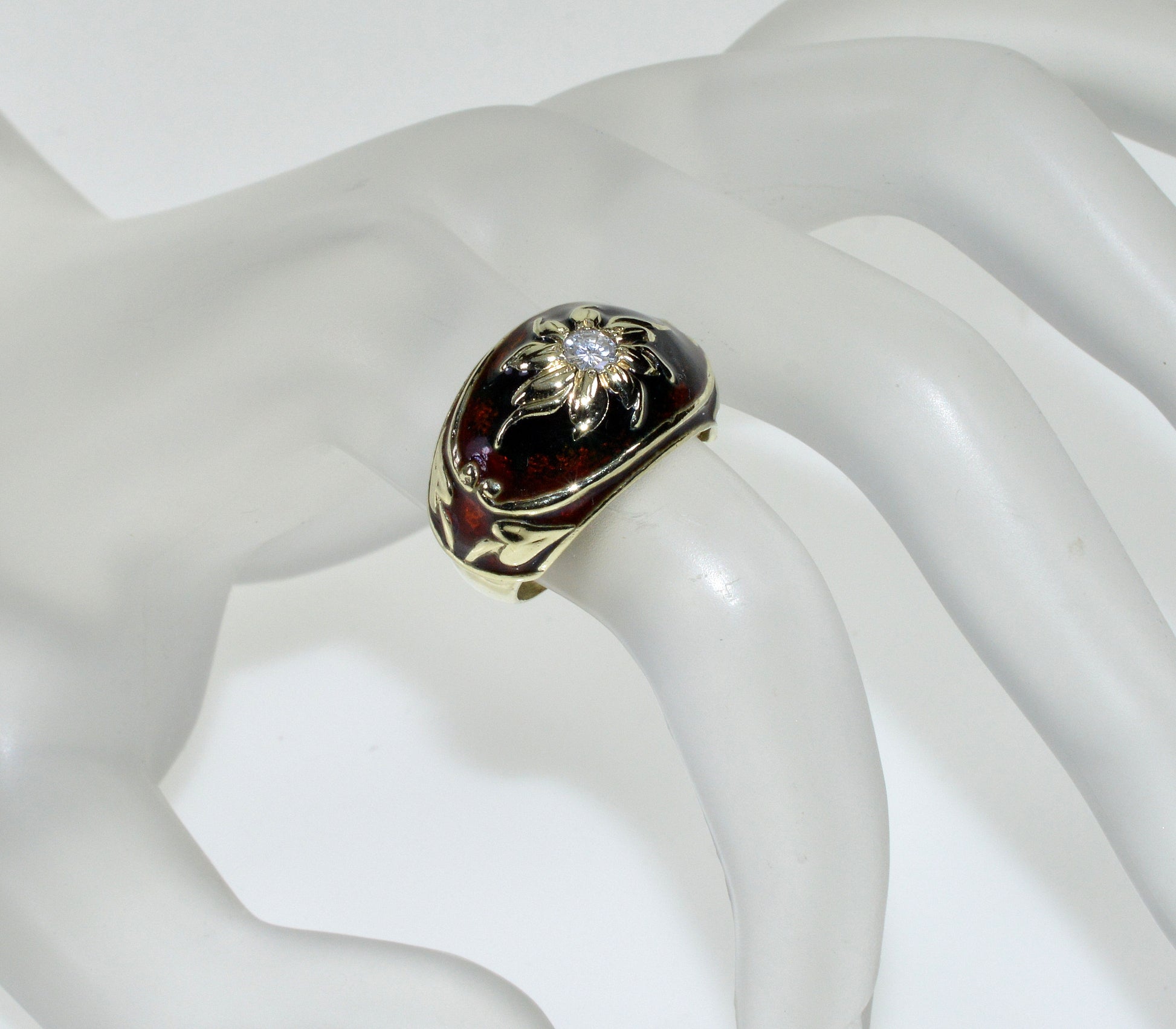 Estate 14K Gold Diamond Enamel Cocktail Ring Size 5 1/4 C.1980