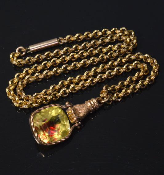 Antique Georgian GF Hand Bi-Color Glass Pendant Chain Necklace C.1820