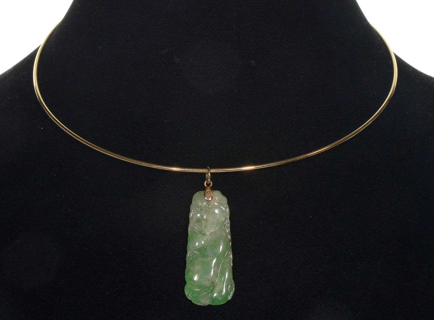 Antique Art Deco 9K Gold Jadeite Jade Pendant C.1920