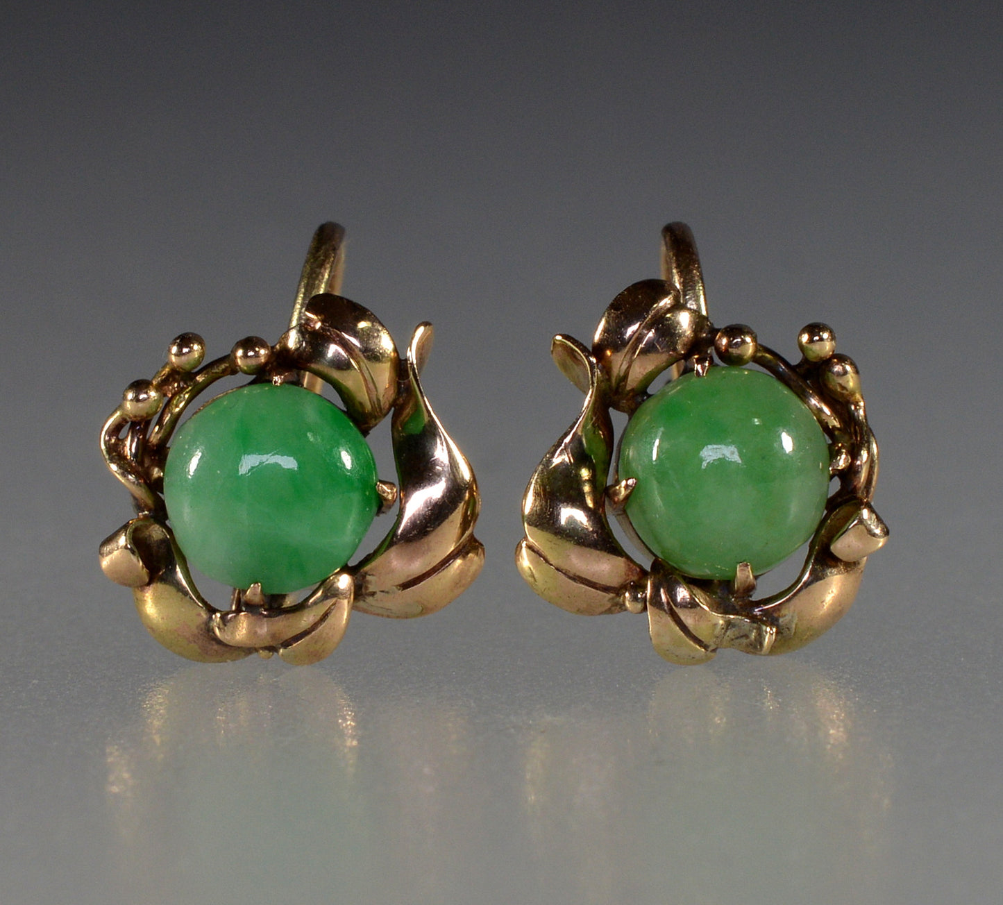 Antique Victorian 14K Gold Jade Cabochon Earrings C.1890