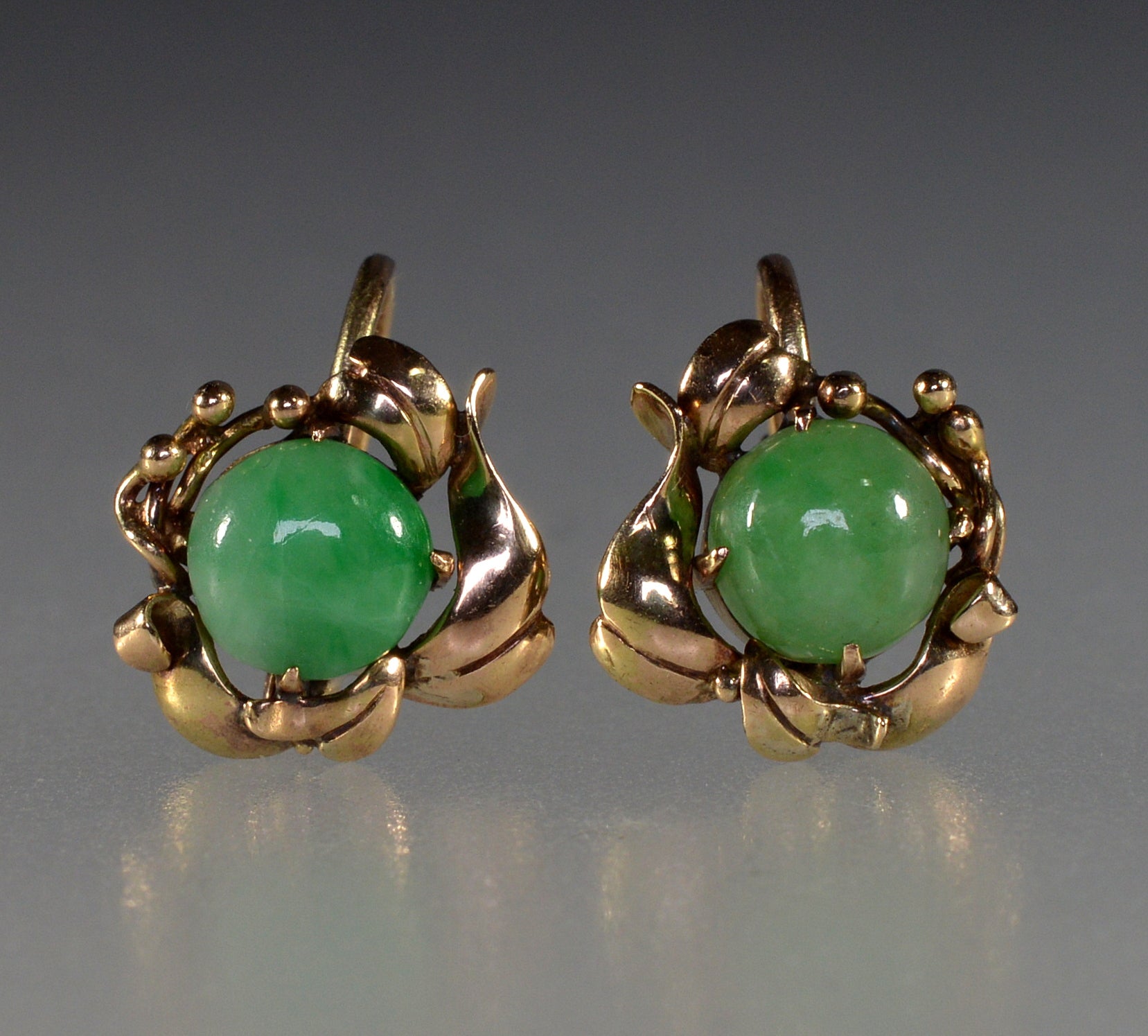 Antique Victorian 14K Gold Jade Cabochon Earrings C.1890