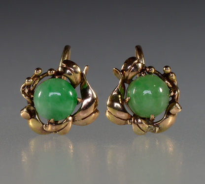 Antique Victorian 14K Gold Jade Cabochon Earrings C.1890